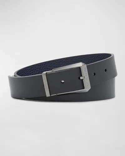 Ferragamo Men's Double Adjustable Leather Belt In Nero/midnight