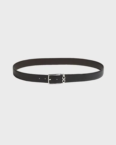 Ferragamo Men's Double Adjustable Reversible Leather Belt In Nero