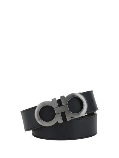 Ferragamo Men Double Belt In Black