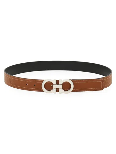 Ferragamo Men's Double Gancini Adjustable Leather Belt