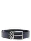 Ferragamo Double Logo-embossed Leather Belt In Blue