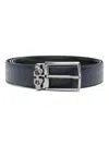 Ferragamo Double Logo-embossed Leather Belt In Blue