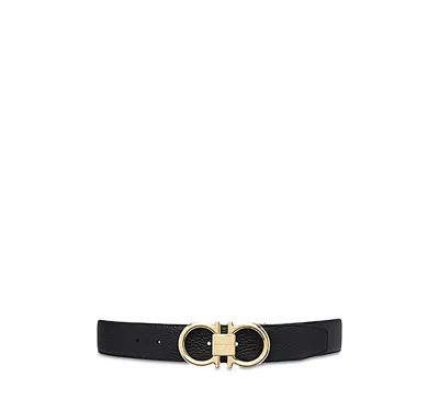 Ferragamo Men's Double Gancini Reversible Leather Belt In Black