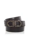 Ferragamo Men's Double Gancini Reversible Leather Belt In Black/hickory