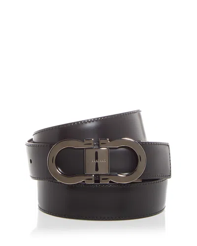 Ferragamo Men's Double Gancini Reversible Leather Belt In Black/hickory