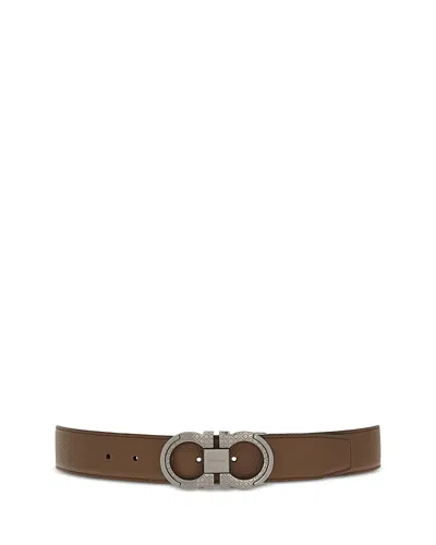 Ferragamo Men's Double Gancini Reversible Leather Belt In Clay/nero