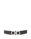 Ferragamo Men's Double Gancini Reversible Leather Belt In Nero-grigio
