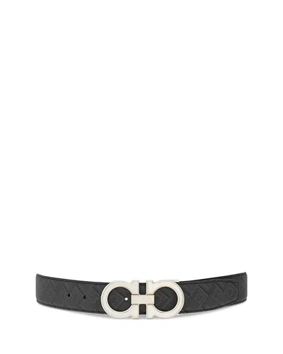 Ferragamo Men's Double Gancini Reversible Leather Belt In Nero-grigio