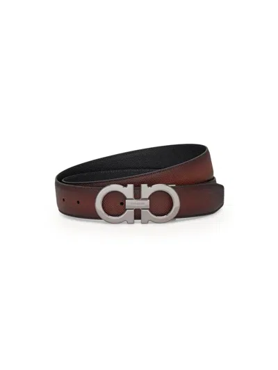 Ferragamo Men's Double Gancini Reversible Leather Belt In New Cognac