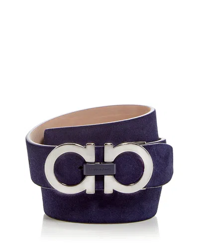 Ferragamo Men's Double Gancini Suede Belt In Midnight