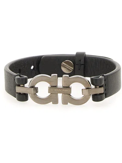 Ferragamo Men's Double Hook Bracelet In Brown