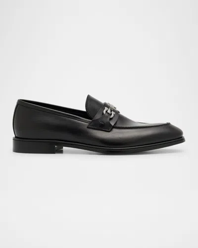Ferragamo Men's Doupont Lux Leather Bit Loafers In Nero