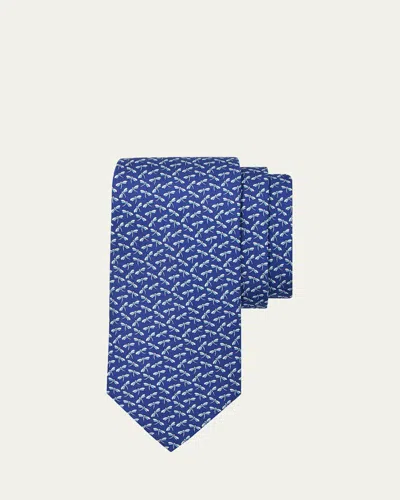 Ferragamo Men's Dragonfly-print Silk Tie In Blue