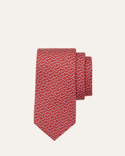 Ferragamo Men's Dragonfly-print Silk Tie In Red