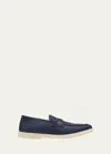 Ferragamo Leather Loafers With Gancini Ornament In Midnight