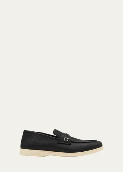 Ferragamo Men's Drame Leather Gancio Penny Loafers In Black