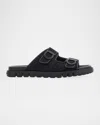 Ferragamo Logo Double Strap Slippers In Nero/logo
