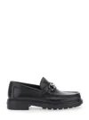 Ferragamo Black Leather Loafers With Gancini Ornament In Black