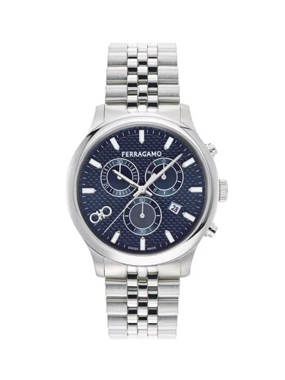 Ferragamo Men's Duo Chrono Stainless Steel Bracelet Watch/42mm In Silver Blue