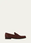 FERRAGAMO MEN'S DUPONT SUEDE PENNY LOAFERS