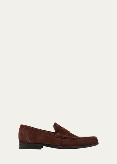 Ferragamo Men's Dupont Suede Penny Loafers In Brown