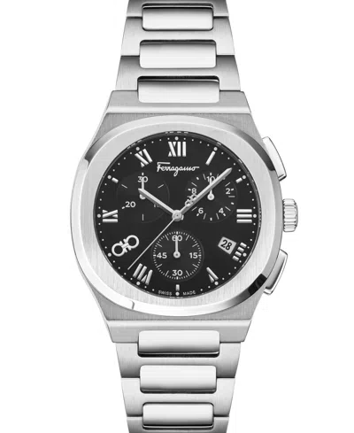Ferragamo Men's Elliptical Silver Stainless Steel Bracelet Watch 38mm In Metallic