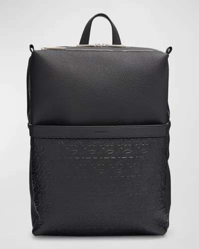 Ferragamo Men's Embossed Gancini Leather Backpack In Black