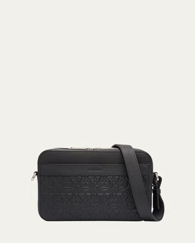 Ferragamo Gancini-embossed Leather Bag In Black