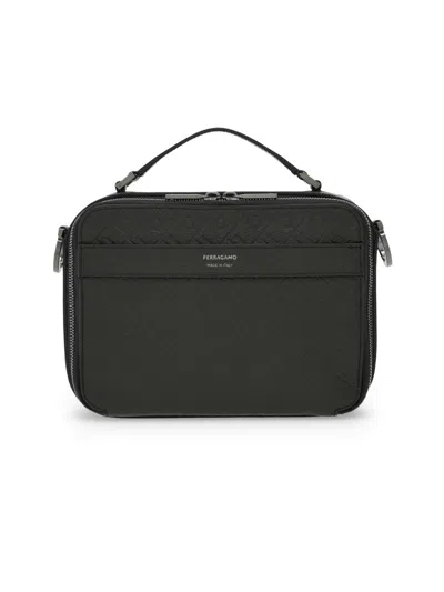 Ferragamo Men's Embossed Leather Shoulder Bag In Black