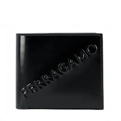 Ferragamo Men's Embossed Logo Leather Bifold Wallet In Black