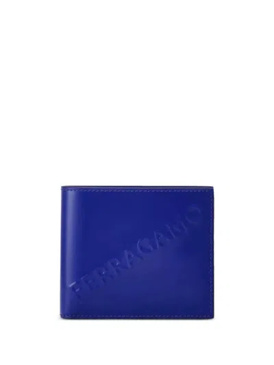 Ferragamo Men's Embossed Logo Leather Bifold Wallet In Lapis In Blue