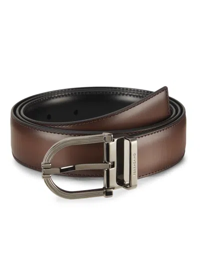 Ferragamo Men's Embossed Reversible Leather Belt In Brown