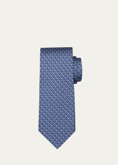 Ferragamo Men's Equestrian-print Silk Tie In Fnavy