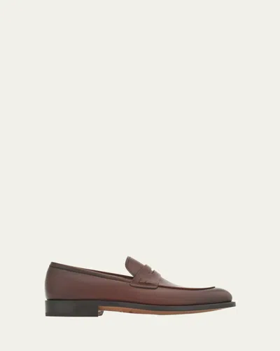 Ferragamo Men's Fabrice Tramezza Penny Loafers In Midbrown