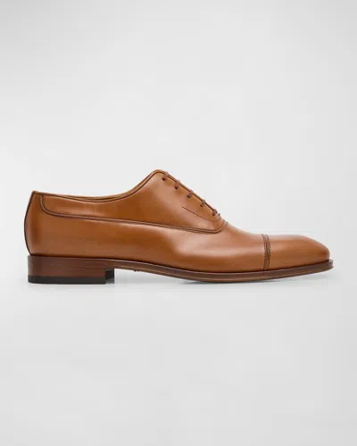 Ferragamo Fermin Cap Toe Oxford In Dark Cuoio New Biscotto