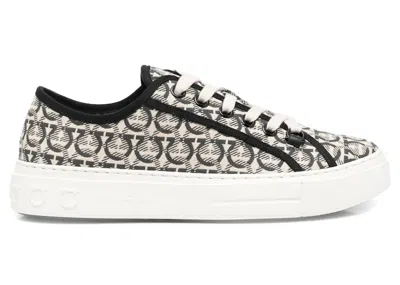 Pre-owned Ferragamo Men's  Anson Gancinijacquard Sneakers In Neutrals