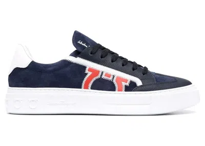 Pre-owned Ferragamo Men's  Borg 5 Lowtop Sneakers In Blue