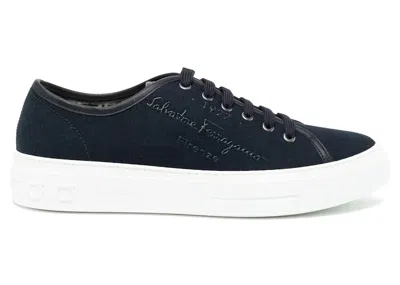 Pre-owned Ferragamo Men's  Borg Logoprint Sneakers In Blue