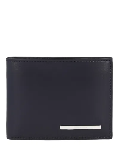 Pre-owned Ferragamo Men's  Crosta Bifold Wallet In Blue