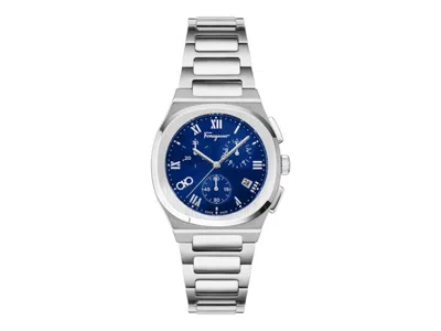 Pre-owned Ferragamo Men's  Elliptical Chronograph Sf4d00225 Watch In Stainless Steel In Silver