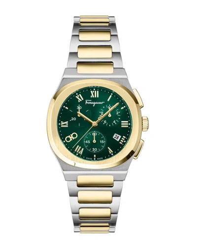 Ferragamo Elliptical Two-tone Bracelet Strap Chronograph Watch, 38mm In Gold