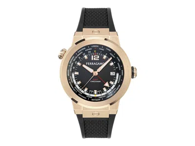 Pre-owned Ferragamo Men's  F80 Gmt Worldtime Silicone Sfha00324 Watch In Stainless Steel In Silver