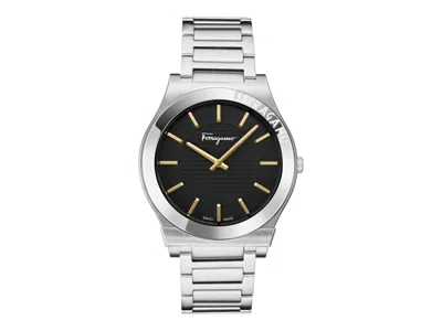 Pre-owned Ferragamo Men's  Gancini Bracelet Sf4l00725 Watch In Stainless Steel In Silver