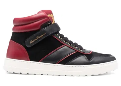 Pre-owned Ferragamo Men's  Gancini Hightop Sneakers Black In Red