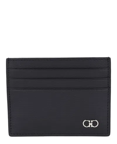 Pre-owned Ferragamo Men's  Gancini Leather Card Holder In Blue