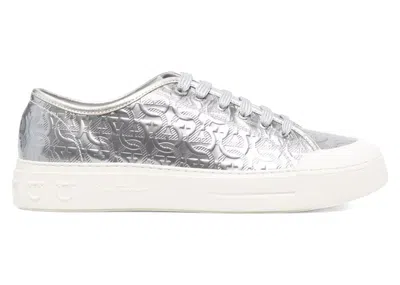 Pre-owned Ferragamo Men's  Gancini Lowtop Sneakers In Gray