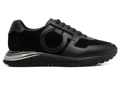 Pre-owned Ferragamo Men's  Gancinipatch Laceup Sneakers In Black