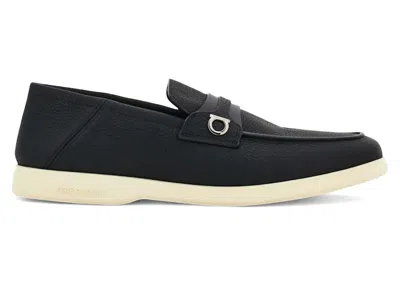 Pre-owned Ferragamo Men's  Ganciniplaque Leather Loafers Sneakers In Black
