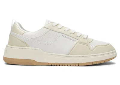 Pre-owned Ferragamo Men's  Leatherpanelled Sneakers In White