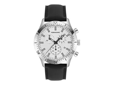Pre-owned Ferragamo Men's  Master Chrono Leather Sfu400123 Watch In Stainless Steel In Silver
